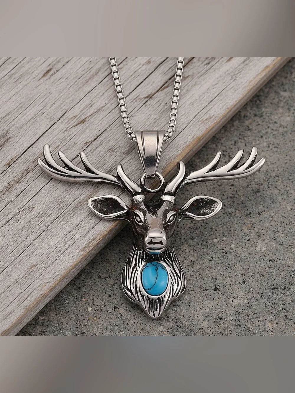 Unisex Silver Majestic Stagg Pendant with chain and Blue Howlite Stone